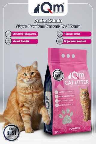 Qm Pudralı Süper Premium Bentonit Kedi Kumu 10 L