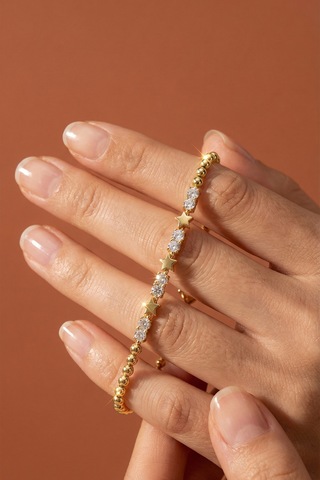 Valmont Accessories Xuping 14k Kaplama 17+2 Cm Ayarlanabilir Yıldız Detaylı Taşlı Kadın Çelik Bileklik Altın