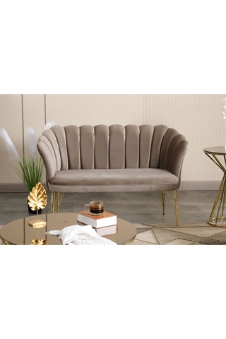 Vizon Kumaş Gold Metal Ayak Çay Seti Koltuk Takımı Ofis Koltuk Takımı Vizon