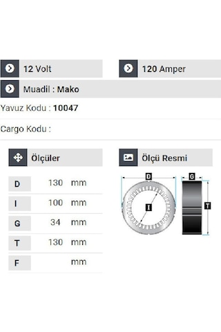 Nursan 120612 Statör 12v 120a Mako Tip Ym Opel Dizel-palio-land Rover Magneti Marelli