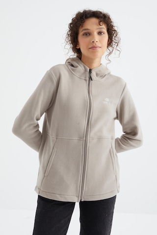 Tommy Life Koyu Bej Kapüşonlu Fermuarlı Rahat Form Kadın Polar Sweatshirt - 97233 Koyu Bej
