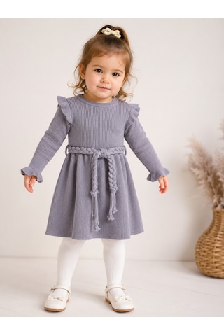 Babyhola %100 Organik Triko Kız Bebek Çocuk Kemerli Elbise 32125 Mor