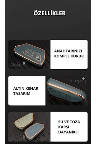 Volkswagen Golf Passat Arteon Tiguan Caddy Tpu Anahtar Kılıfı Yeşil Gold - Sustasız