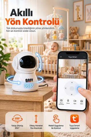 Smart-6202 1080p Full Hd Wifi Bebek Kamerası 2mp Gece Görüşlü Mikrofonlu Hareket Algılamalı Tuya Smart Akıllı Kamera Beyaz