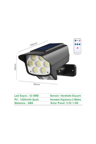UpWay Sahte Kamera Görünümlü Güneş Enerjili 63 LED Solar Lamba Ay