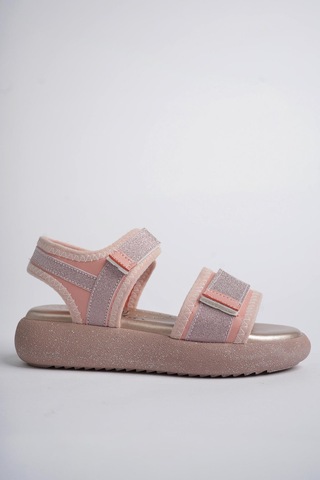 Muggo Cruz Garantili Günlük Ortopedik Hafif Taban Simli Ve Cırtlı Kız Çocuk Sandalet Pudra