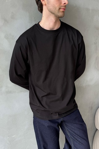 Erkek Oversize Uzun Kollu Basic T-shirt Siyah