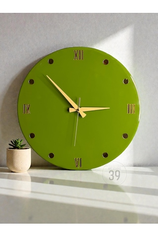 Dekoratif Epoksi Duvar Saati 40 Cm, Army Green Modern Tasarım, Altın Detaylı, Sessiz Mekanizma, Yeni Ev Hediyesi Yeşil - Altın
