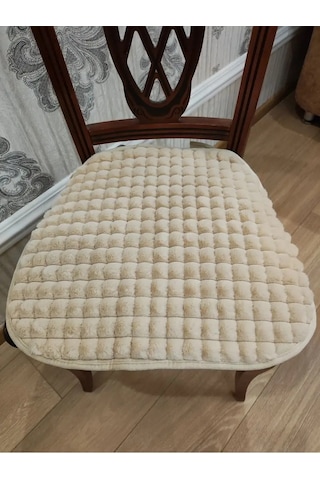 Burush Bağcıklı Kürklü Sandalye Minderi 50x50cm 143567542 Bej Açık