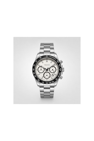 Velucci Birten Çelik Kordon Erkek Kol Saati Beyaz Kadran Tachymeter Sport Analog Gümüş