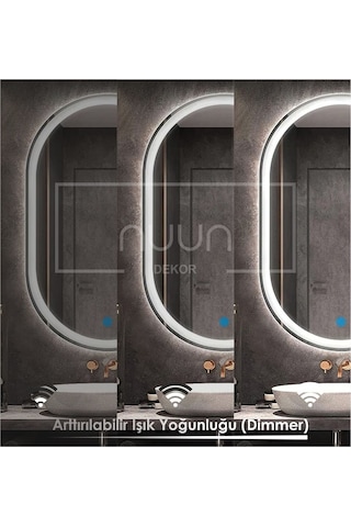 Nuun Dekor 80x50 Dokunmatik Beyaz Ledli Oval Ayna Dimmer Beyaz