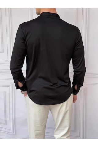 Modefendi %100 Pamuklu Slimfit Gizli Kanun Yaka Gömlek Siyah