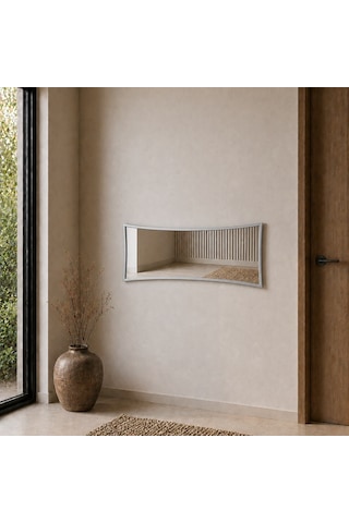 Modern Çerçeveli Boy Aynası 40x120 Cm Kavisli Minimalist Dekoratif Duvar Aynası Gümüş