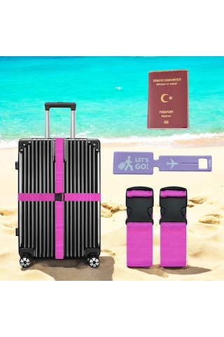 Tarix Valiz Kemeri 2 Adet + Etiket 1 Adet + Şeffaf Pasaport Kılıfı 1 Adet Pembe