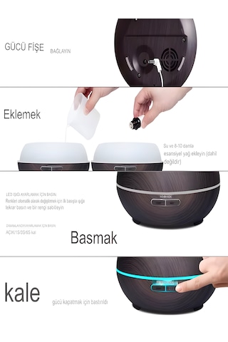 550 Ml Hava Nemlendirici Buhar Makinesi Ultrasonik Aroma Difüzör Oda Nemlendirici 7 Led Işıklı