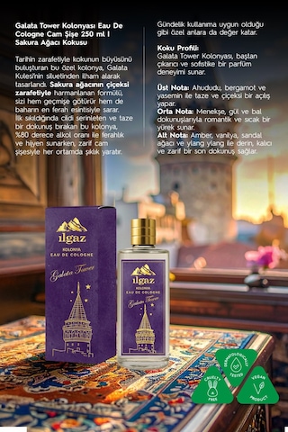 Galata Tower Kolonyası Eau De Cologne Cam Şişe 250 Ml Türkiye Serisi Sakura Ağacı Kokusu