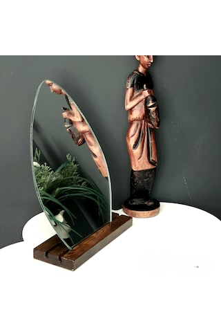 Tekir Store Damla Model Ahşap Standlı Çerçevesiz İki Açılı Makyaj Aynası