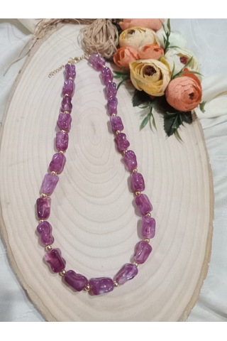 Mor Kesmeşeker Desenli Kolye Mor