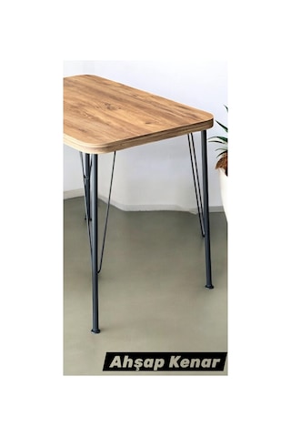By Hakan Aşkın Siyah Metal Ayaklı 60x90 Cm Kalınlıklı Tek Masa Ahşap Kenar Mutfak - Balkon - Çalışma Masası Kahverengi