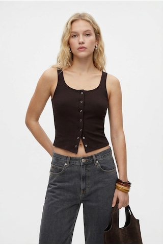Ritnice Kadın Olivia Lux Touch U Yaka Çıtçıtlı Askılı Kahverengi Top / Bluz Kahverengi
