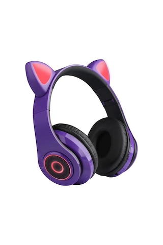 Moveevo Mor Işıklı Kedi Kulaklı Bluetooth 5.0 Kulaklık - Mikrofonlu, Aux/tf Kart Desteği, Kablosuz Müzik Ve Konuşma