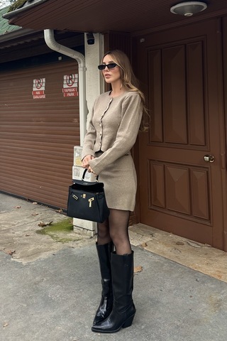 Vizon Belden Oturtma Hırkalı Etekli Takım -0611 Vizon