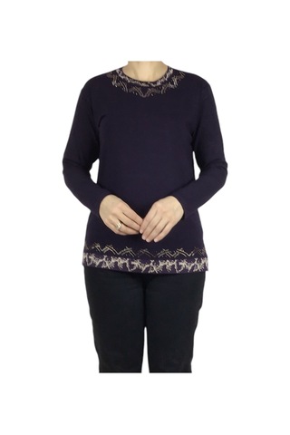 Kadın Yaka Ve Etek Desenli Taşlı Likralı Bluz-arpbattal2 Mor