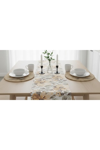 Jakarlı Dokuma Dekoratif Runner 45x140 Cm Sarı Çiçekli Desenli Diğer