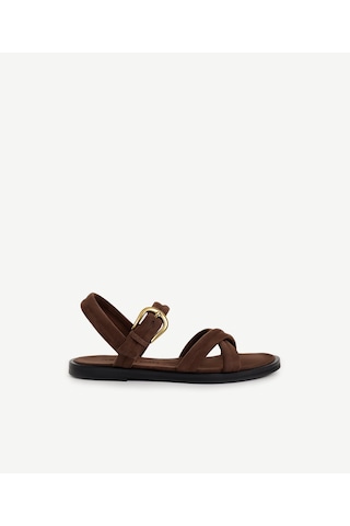 Yargıcı Pedli Çapraz Deri Düz Sandalet 25ykay4057x 208 Kahverengi