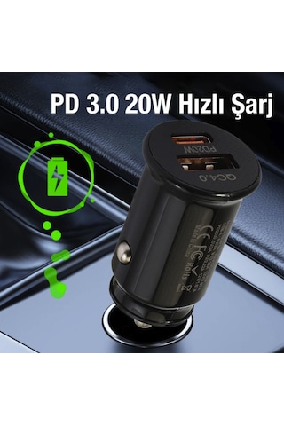 Akım Korumalı 20w Ultra Hızlı Şarj Araba Çakmaklık Şarj Başlığı Araç İçi Şarj Başlığı 2 Cihaz Destekli