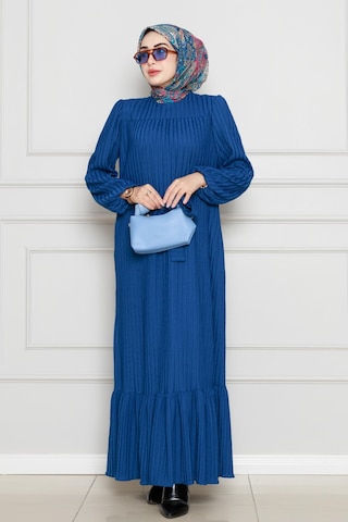 Sevitli Robalı Sahra Tesettür Elbise-mavi-4591 Mavi