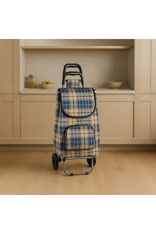 Su Geçirmez Çantalı Katlanabilir Alüminyum Pazar Arabası Mavi