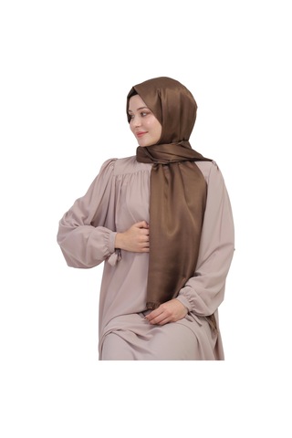 Çift Taraflı Düz Jakar Şal Parlak & Mat Dokulu, Özel Gün Şalı, Düz Renk KAhverengi