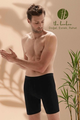 Weweus Siyah Erkek Süper İnce Doğal Bambu Lüks Uzun Boxer 1013 Siyah