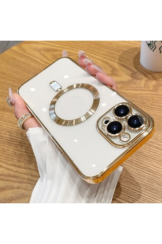 Apple Uyumlu iPhone 15 Pro Max Kılıf Magsafe Kamera Lensli Korumalı Şeffaf Silikon Kapak