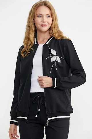 Sementa Nakış Detaylı Cepli Fermuarlı Bayan Eşofman Takım Siyah