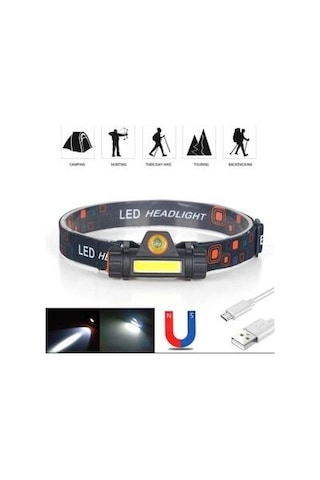 Cob Led 200 Lümen Şarjlı Kafa Lambası Siyah