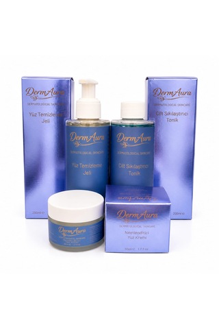 Dermaura Premium Temel Cilt Bakım Seti Niacinamide Yüz Temizleme Jeli + Cilt Sıkılaştırıcı Tonik + Nemlendirici Yüz Kremi
