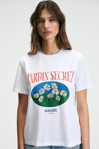 ETHIQUET KARIVA Kadın Bisiklet Yaka Kısa Kollu Ön Baskı Detaylı Regular Fit Beyaz T-Shirt