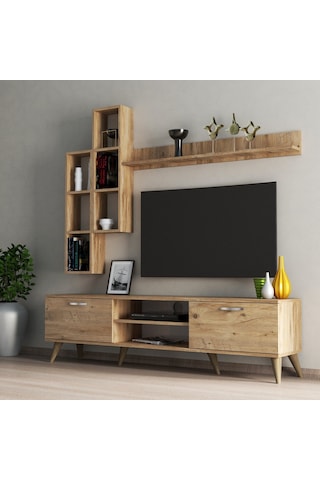 Mega 180 Lik Kitaplıklı Raflı Tv Ünitesi Çam - Tvu0302