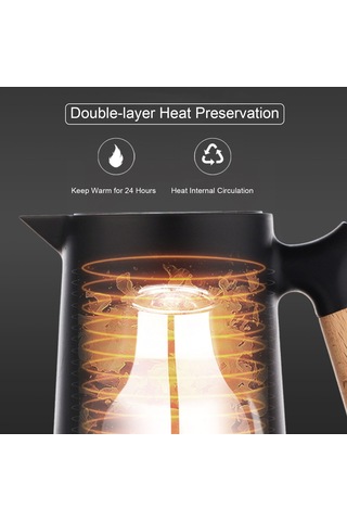 Hallow Büyük Termal Kahve Sürahi Çift Duvarlı Termos Ev Cam Beyaz 1 L