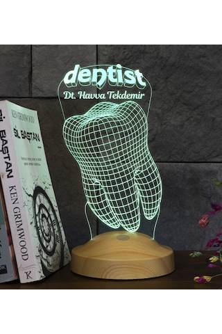 3D Led Lamba 3 Boyutlu Diş Doktoru Dentist Kişiye Özel Hediye