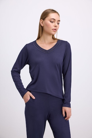Man11616-1020 Anil Ev Giyim Anıl Kadın Uzun Kollu Pijama Takımı Şık V Yaka Ve Minimal Tasarım 11616 Lacivert