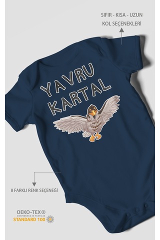 Yavru Kartal Baskılı Bebek Zıbını Çıtçıtlı Body %100 Pamuk Kısa Kol Lacivert