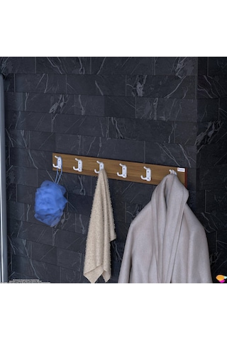 Modilayn Arı Serisi 86,4x9,6 Cm 18 Kancalı - 6'lı Set Banyo Askısı Ekstra Düzen Ve Yer Tasarrufu Beyaz - Ceviz