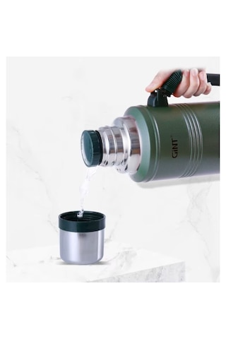 1.25 Litre Vakumlu Paslanmaz Çelik Termos 48 Saat Isı Korumalı & Ergonomik Kulplu Kamp Termosu Koyu Yeşil