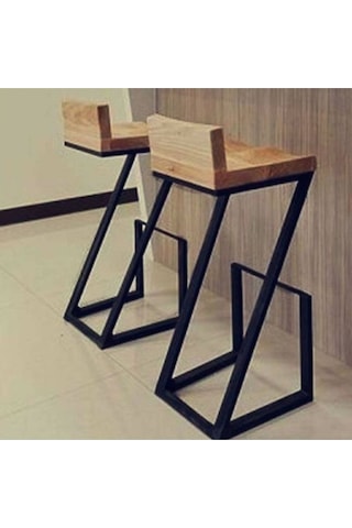 Sırtlıklı Endüstriyel Doğal Ahşap Bar Sandalyesi Siyah