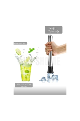 Jet's Home Mojito Tokmağı Barista Buz Ezici Tokmak Meyve Ezici Barmen İçecek Karıştırıcı Paslanmaz 20 Cm