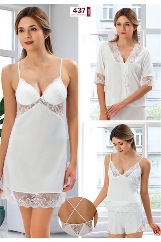 Duchesse 437 Çeyizlik Dantelli Saten 6'lı Set -ekru Ekru