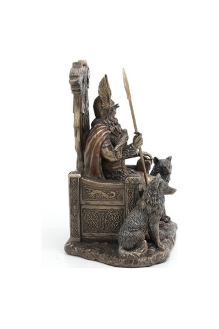 Veronese Design Tahtta Oturan Odin Kurtlarla Birlikte - Viking Dekor Heykeli